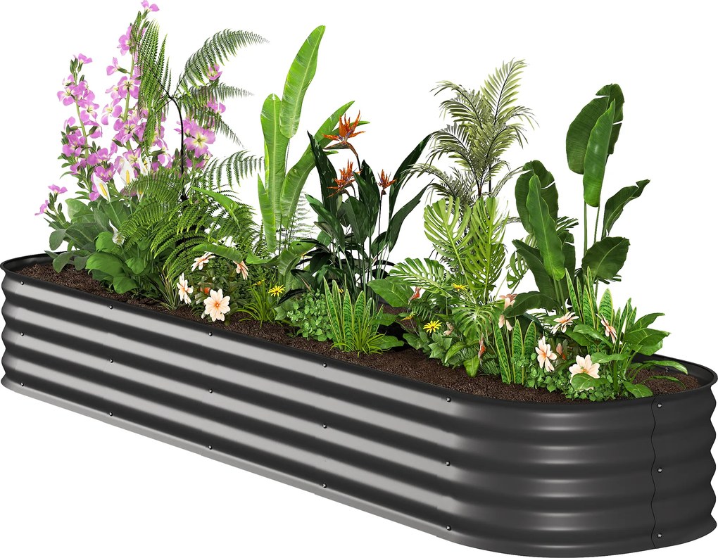 Floreira 240 x 62 x 30 cm de jardim em aço galvanizado, modular, para legumes, plantas e flores,, cinzento escuro