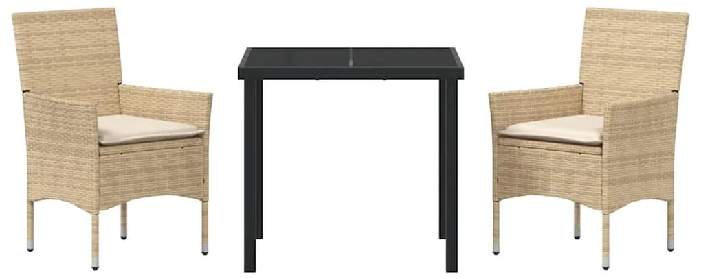 Conjunto de Jantar para Jardim 3 Peças com Almofadas Bege em Rattan Si