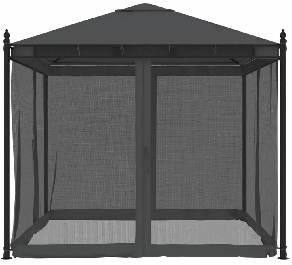Gazebo com paredes de malha 2,93x2,93 m aço antracite
