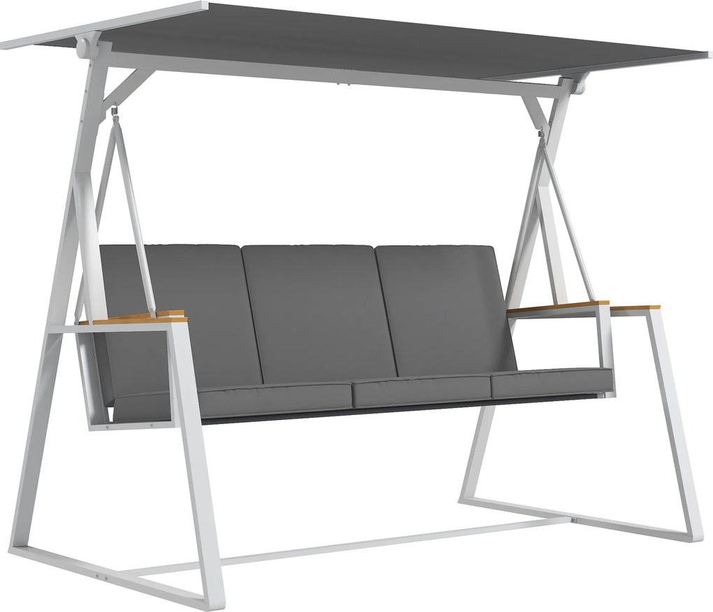 Outsunny Balanço de jardim 3 lugares com toldo inclinação ajustável colchão fornecido dim. 205L x 130l x 175H cm cinza escuro | Aosom Portugal