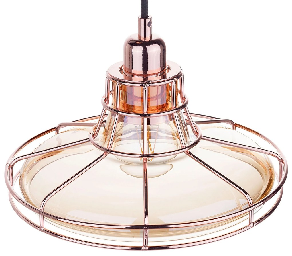 Candeeiro de teto em vidro cor de âmbar e metal cor de cobre TORRE Beliani