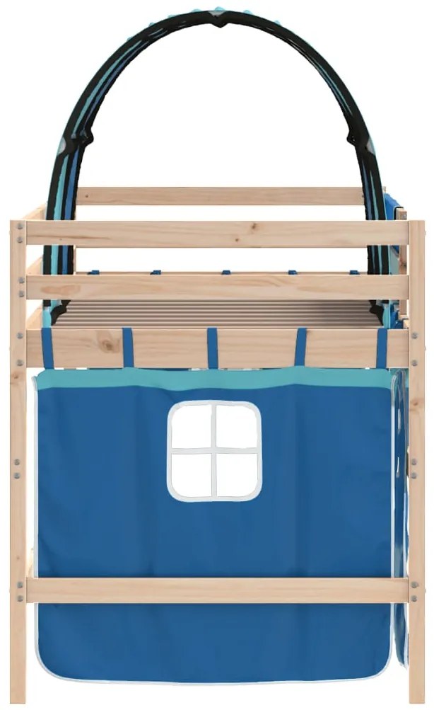 Cama alta para criança com túnel 80x200 cm pinho maciço azul