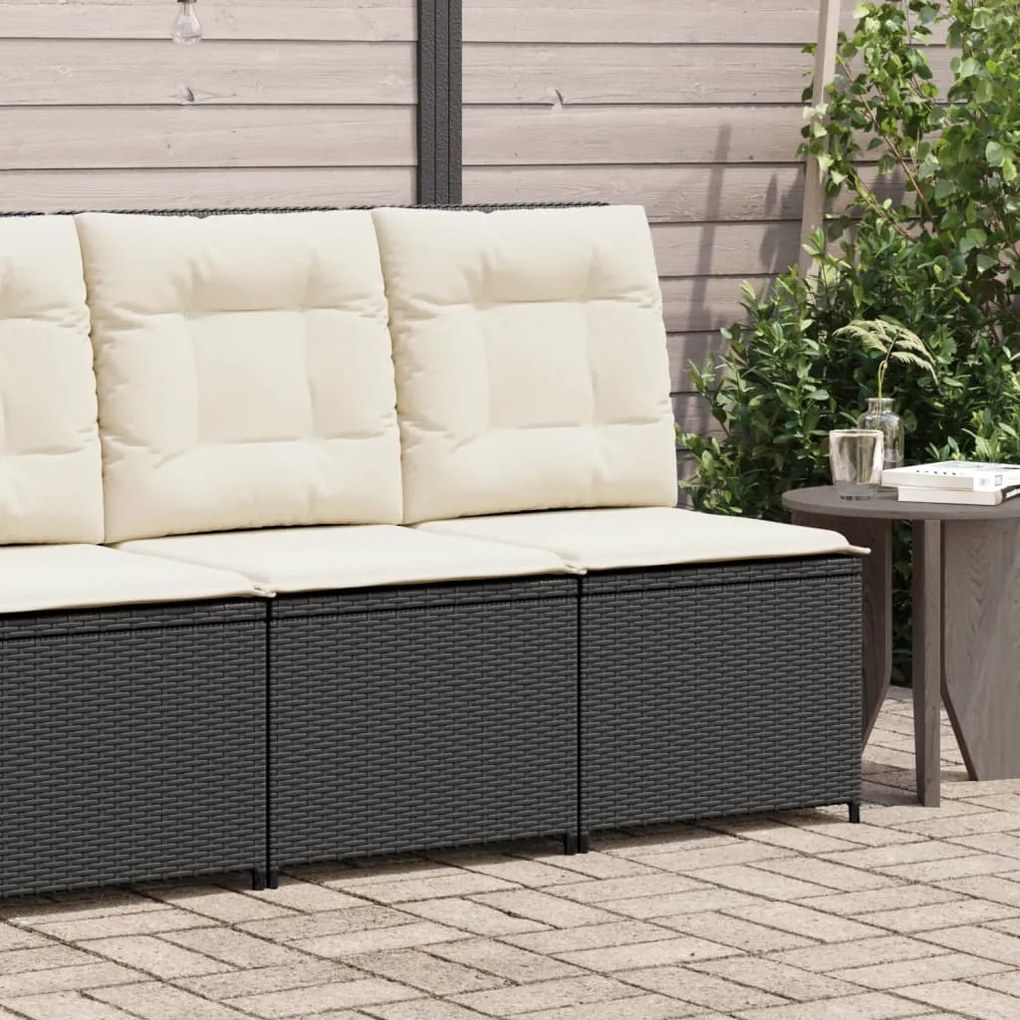 vidaXL Sofá de jardim reclinável com almofadões vime PE preto
