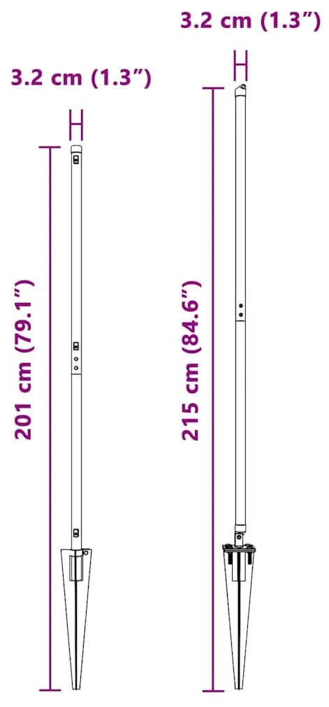 Postes de Cerca com Ponta - 52 peças Ø32mm, 170cm, em Aço Galvanizado.