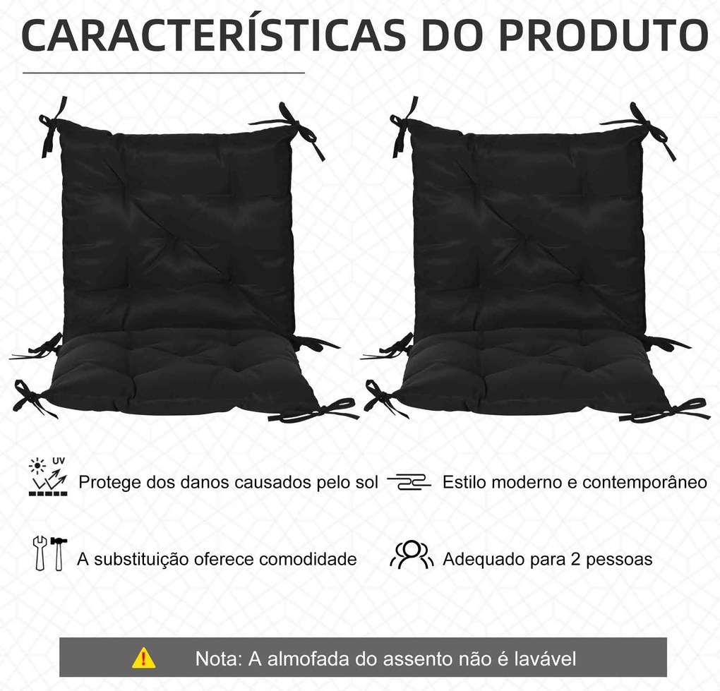 Conjunto de 2 Almofadas de Cadeira 50x98x8 cm (Não incluidas) Almofadas de Cadeira de Exterior para Jardim Terraço Varanda Preto