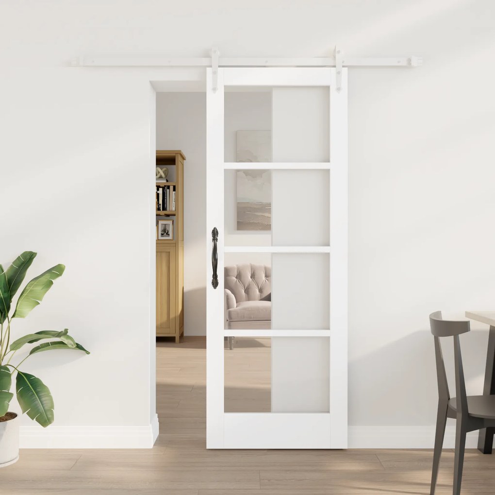 Porta Deslizante vidaXL com Conjunto de Acessórios Branca 73.5x198.5 cm Madeira Sólida de Pinheiro