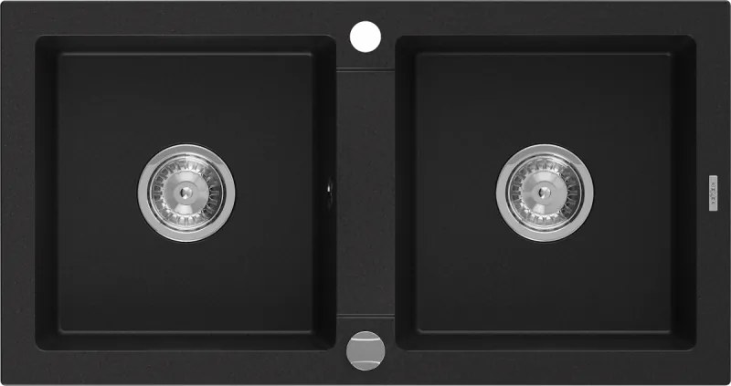 Mexen Mario lava-loiça de granito de 2 cubas 820 x 436 mm, preto, sifão cromado - 6504822000-77
