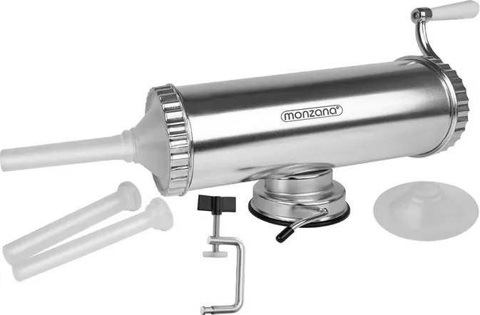 Enchidor manual de enchidos com suporte de sucção, capacidade de enchimento 2,5 l prateado