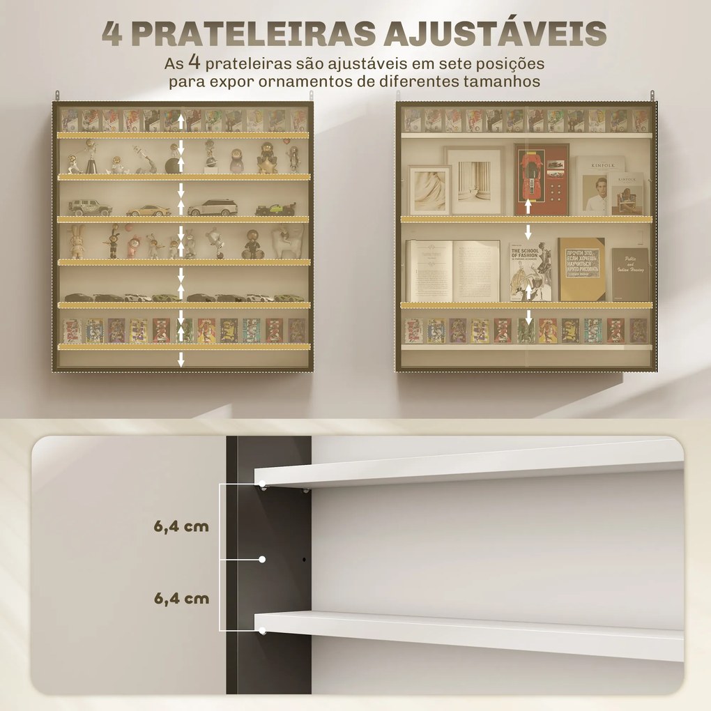 Vitrina de Parede em Madeira com Prateleiras Ajustáveis e 2 Portas Deslizantes de Vidro 80x9,5x83 cm Preto