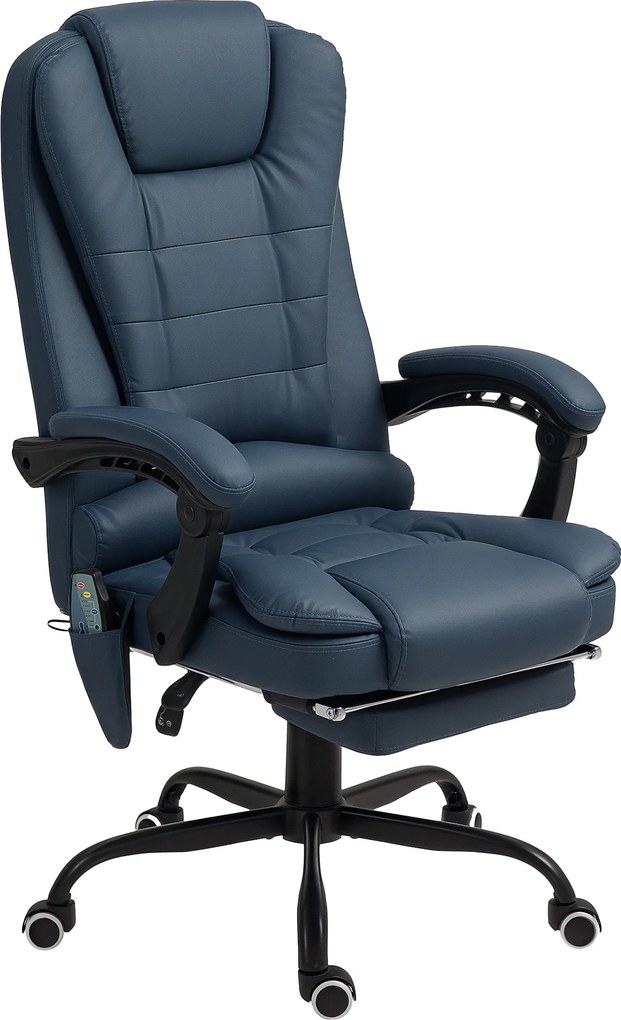 Cadeira de escritório com função de massagem, altura ajustável, encosto reclinável e comando com fio, azul