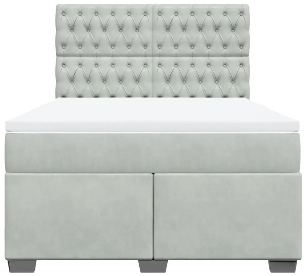 Cama com molas/colchão 160x200 cm veludo cinzento-claro