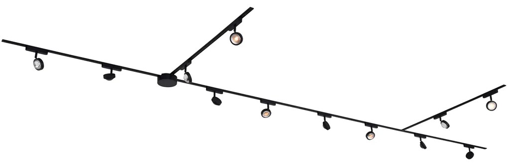 Sistema de iluminação de trilho moderno com 12 focos pretos monofásicos - Magnetic Lance