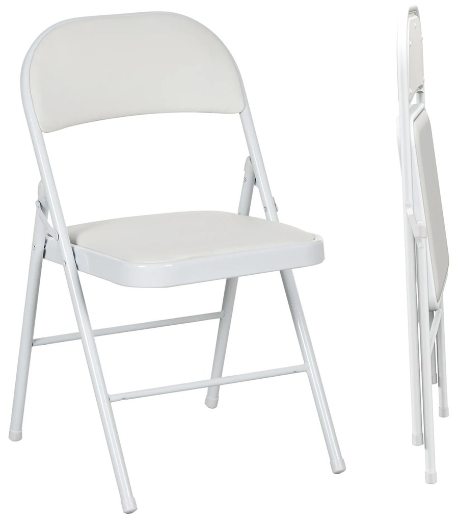 HOMCOM Conjunto de 2 Cadeiras Dobráveis com Encosto e Estrutura de Aço para Sala de Estar escritório Estúdio 45x46x78 cm Branco | Aosom Portugal