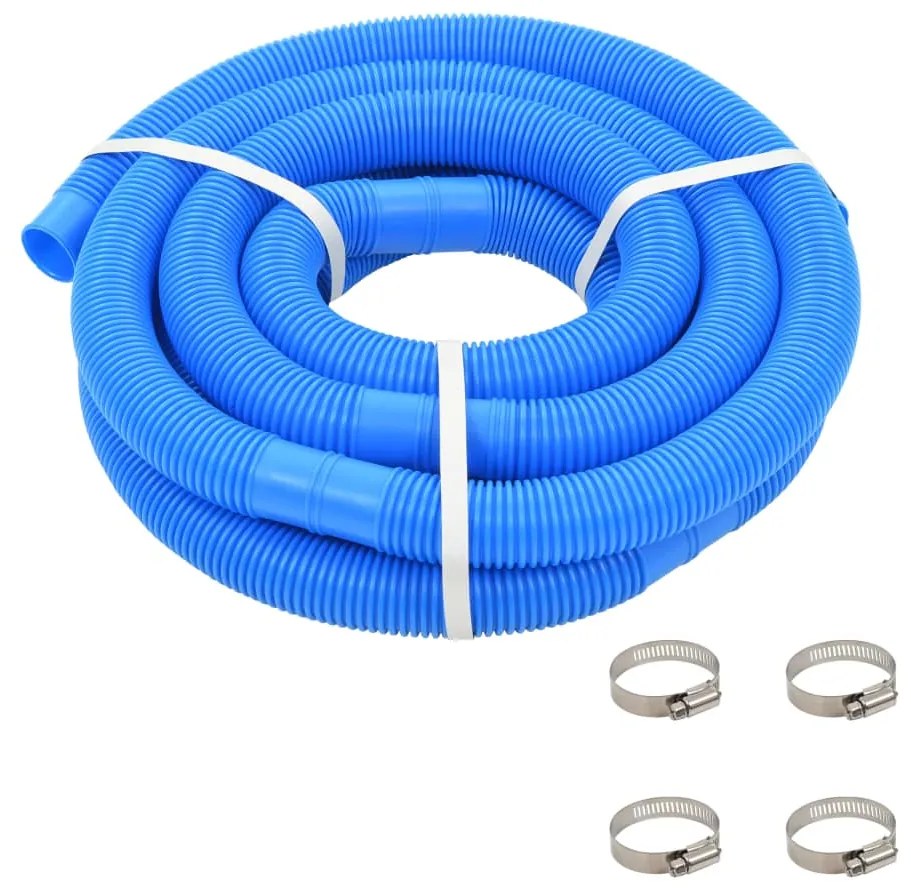 vidaXL Mangueira de piscina com braçadeiras azul 38 mm 6 m