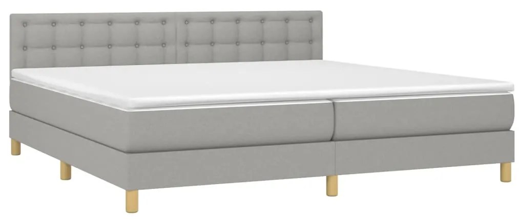 Cama box spring c/ colchão e LED 200x200 cm tecido cinza-claro