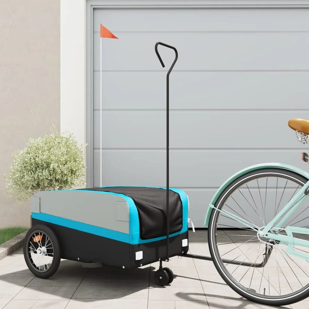 vidaXL Reboque para bicicleta 45 kg ferro preto e azul