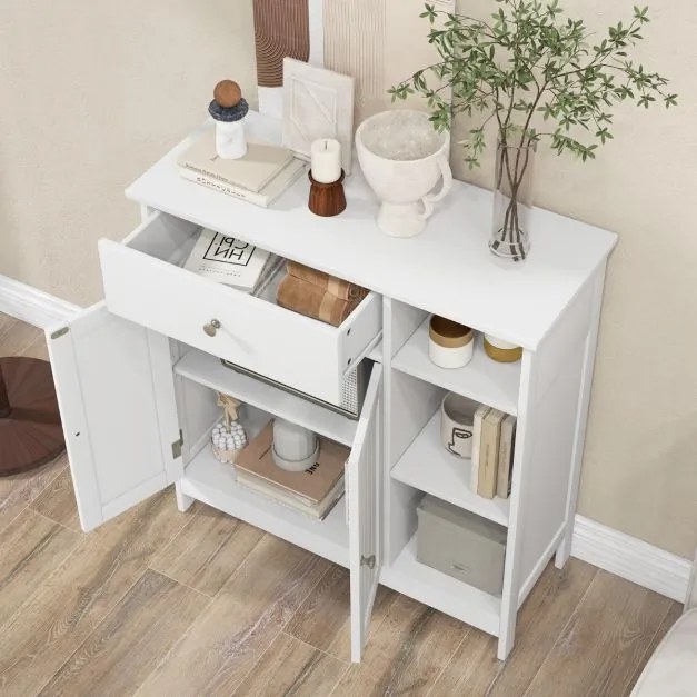 Armário de casa de banho ou multifuncional com 1 gaveta grande, 2 portas e Estante ajustável 75 x 30 x 80 cm Branco
