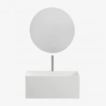 Conjunto De Móveis De Banheiro De Resina Com Pia Integrada E Luz Led Nerine Branco & Redondo Led E Anti-embaciamento Ø70 Cm Solyn & - Sklum