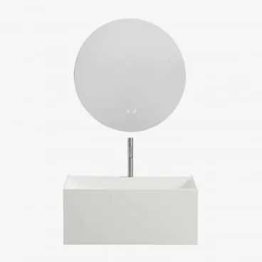 Conjunto De Móvel De Casa De Banho Suspenso Em Resina Com Lavatório Integrado E Luz Led Nerine Branco & Redondo Led E Anti-embaciamento - Sklum