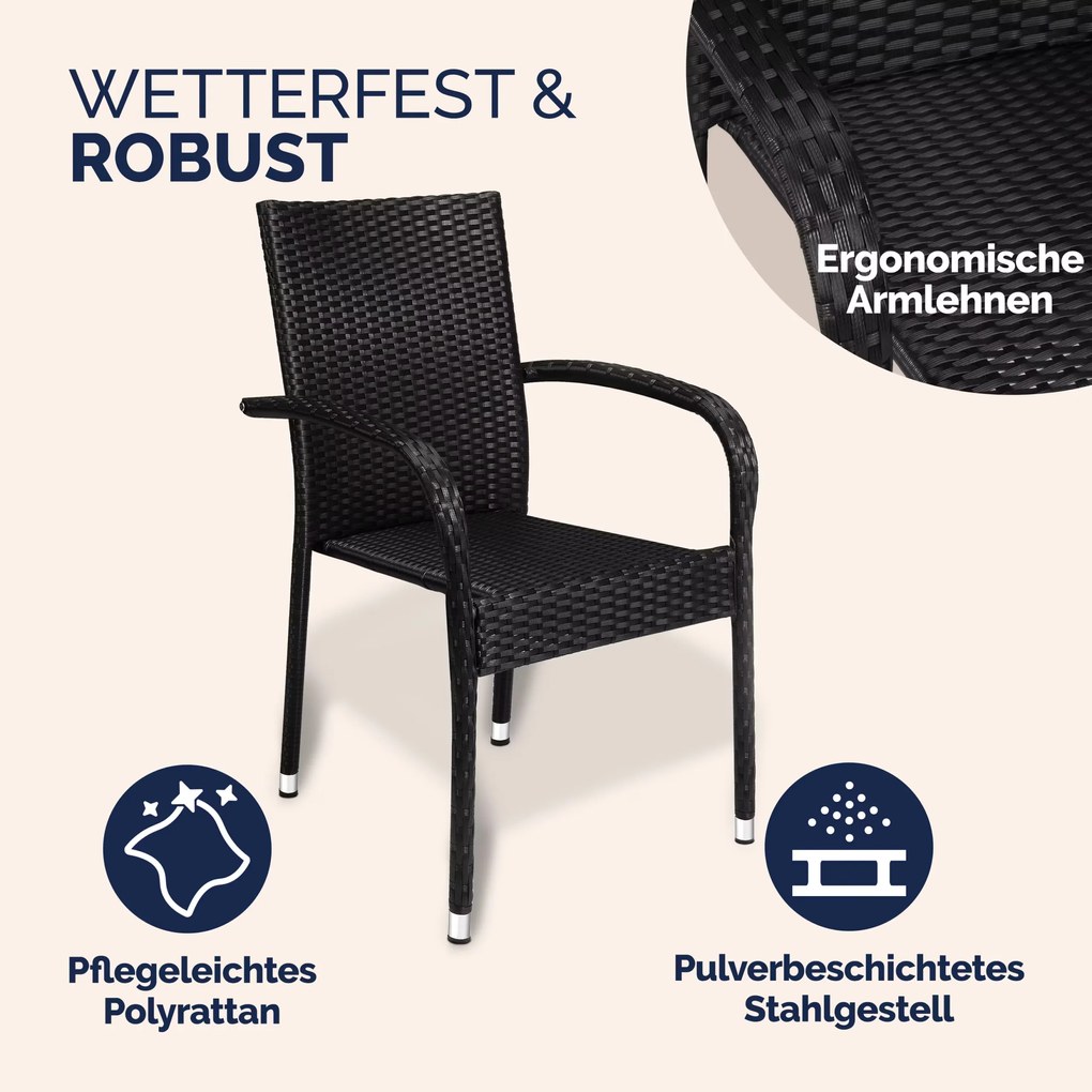 Conjunto de 4 Cadeiras jardim empilhável Comfort em Polyrattan Pretas