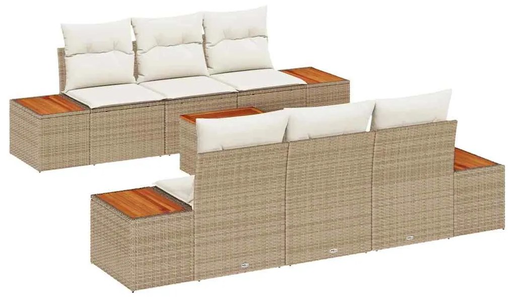 Conjunto de Sofá de Jardim de 7 Peças com Almofadas Bege, Rattan Sinté