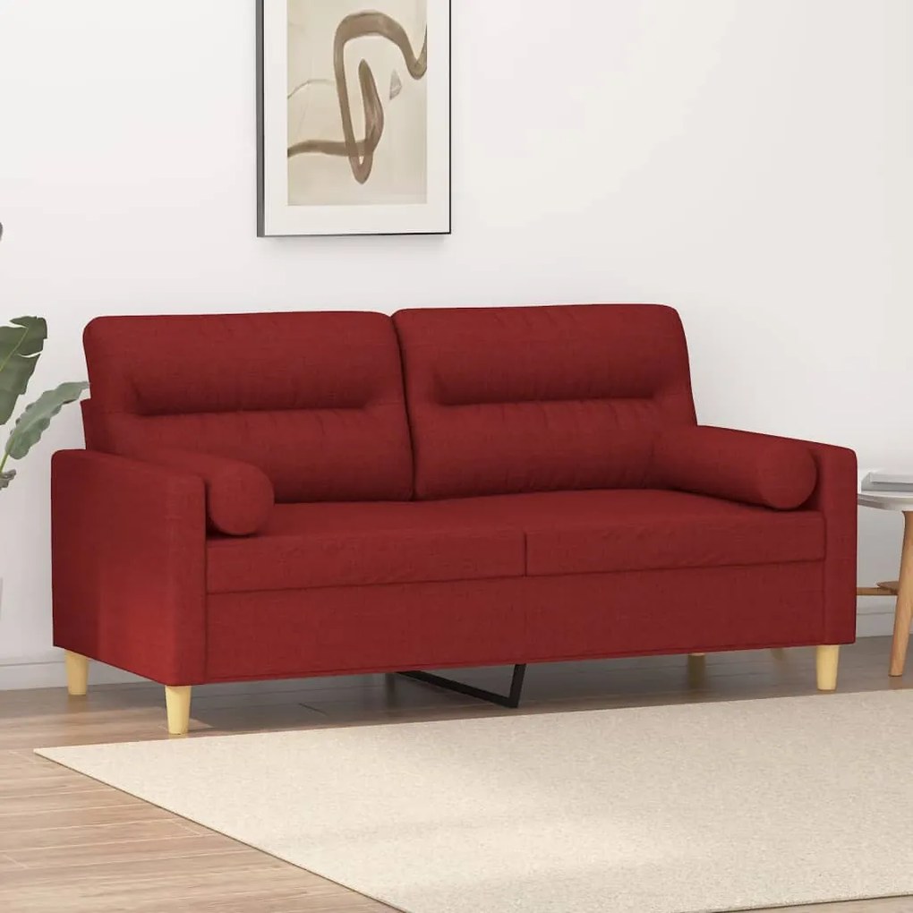 vidaXL Sofá 2 lug. c/ almofadas/almofadões 140cm tecido vermelho tinto