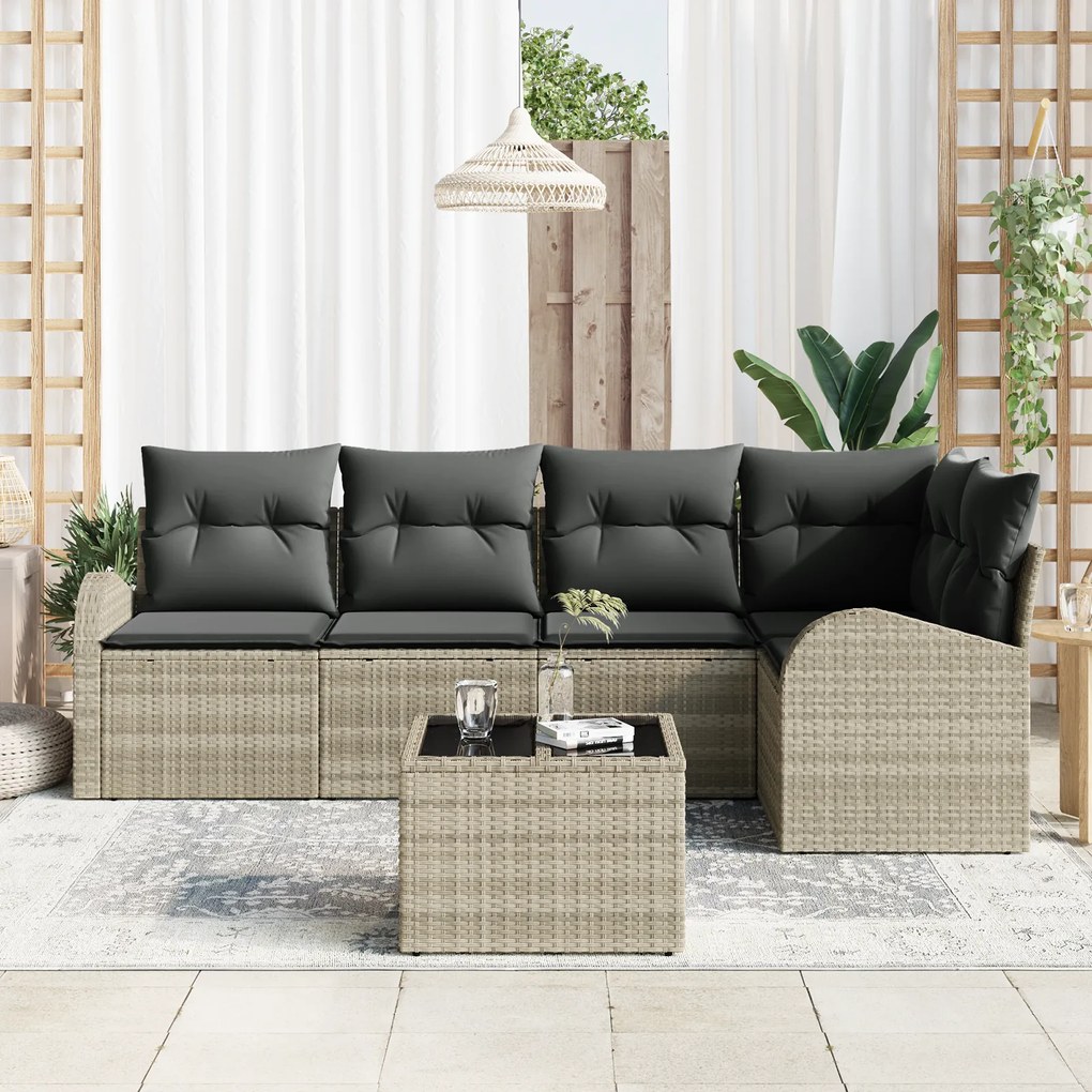 Conjunto de Sofá de Jardim com 6 Peças e Almofadas Cinza Rattan Sintét