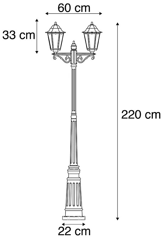 Lanterna de exterior preta 220 cm 2-luzes IP44 - Havana Clássico / Antigo