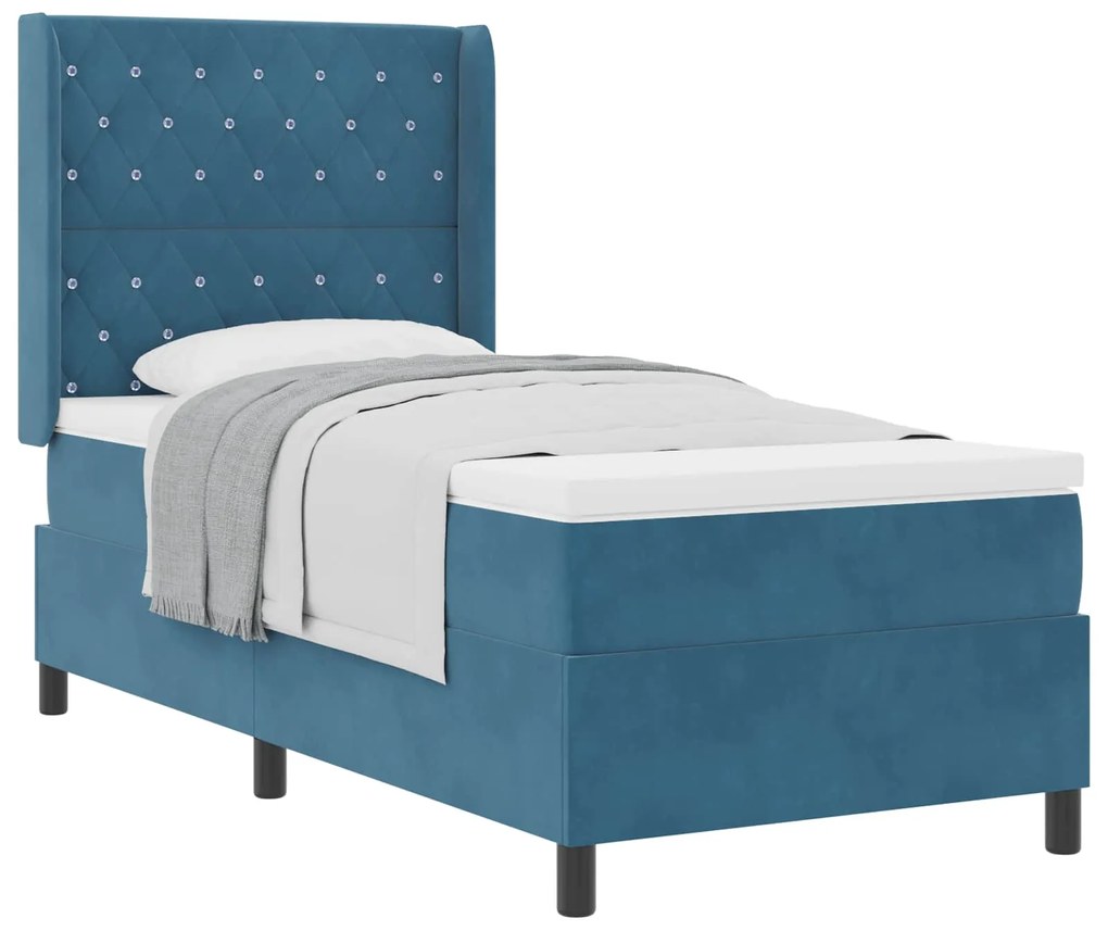 vidaXL Cama Box com colchão com cabeceira Azul 90 x 190 cm Veludo