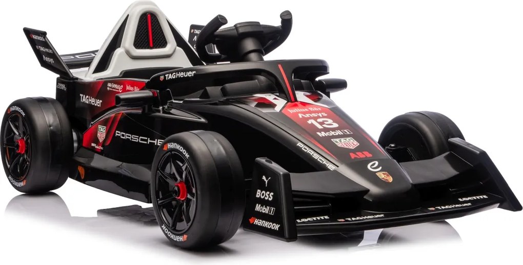 Carro elétrico para Crianças Corrida Formula E Porsche Rodas Espuma EVA, Assento couro ecológico Vermelho/Preto