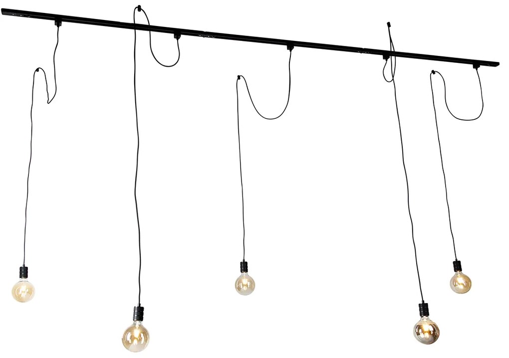 Moderno sistema de trilho monofásico com 5 lâmpadas suspensas pretas - Cavalux Moderno