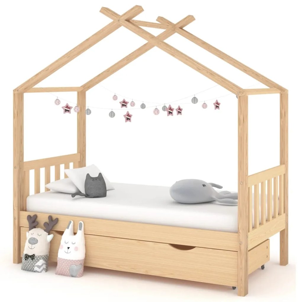 322146 vidaXL Estrutura de cama para criança c/ gaveta 80x160 cm pinho maciço