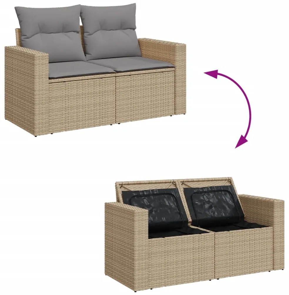 8 pcs conj. sofás jardim c/ almofadões vime PE bege misturado