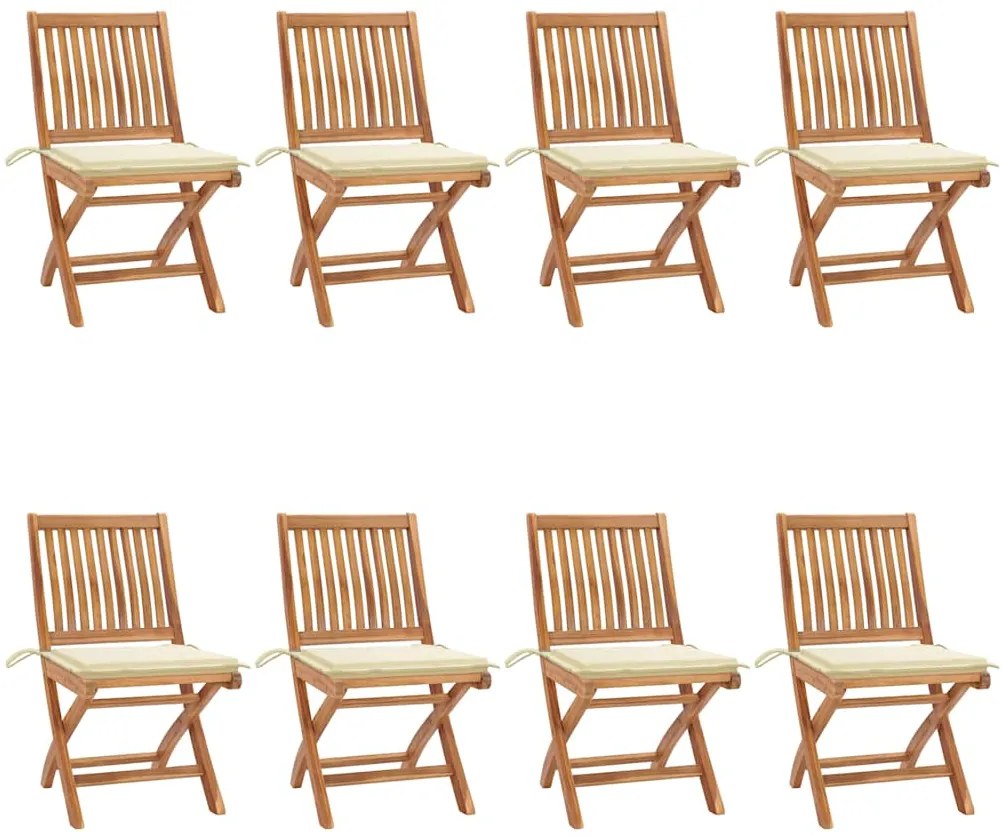 vidaXL Cadeiras de jardim dobráveis c/ almofadões 8 pcs teca maciça
