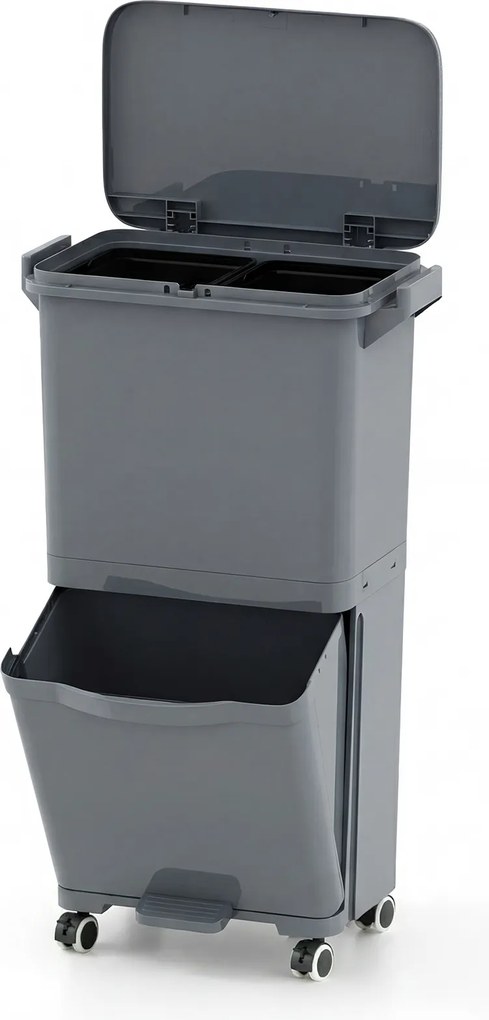Caixote do lixo de 36 litros com 2 cubos e autocolantes para triagem de lixo 42 x 29 x 74 cm (C x L x A) Contentor de resíduos com rodas, modelo unive