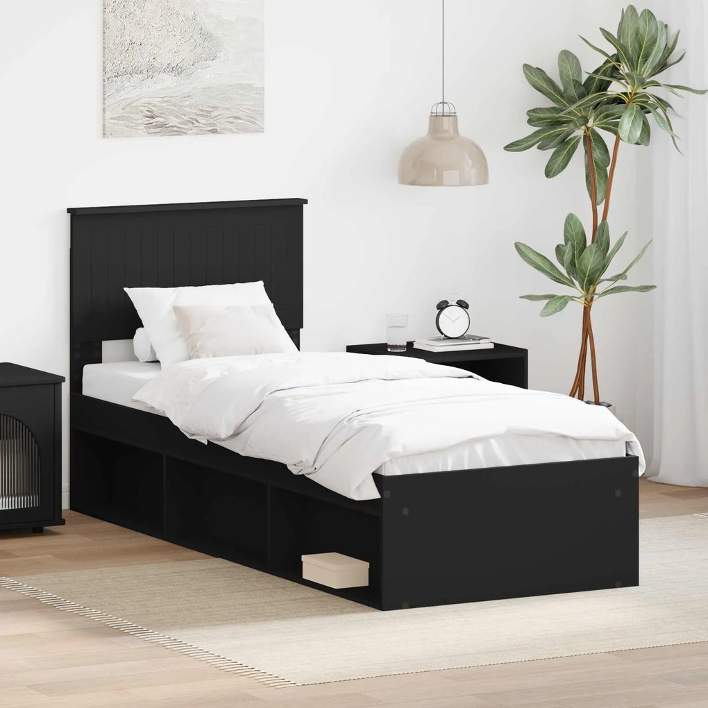 vidaXL Estrutura da Cama Preto 75 x 190 cm Madeira de Pinheiro Sólida