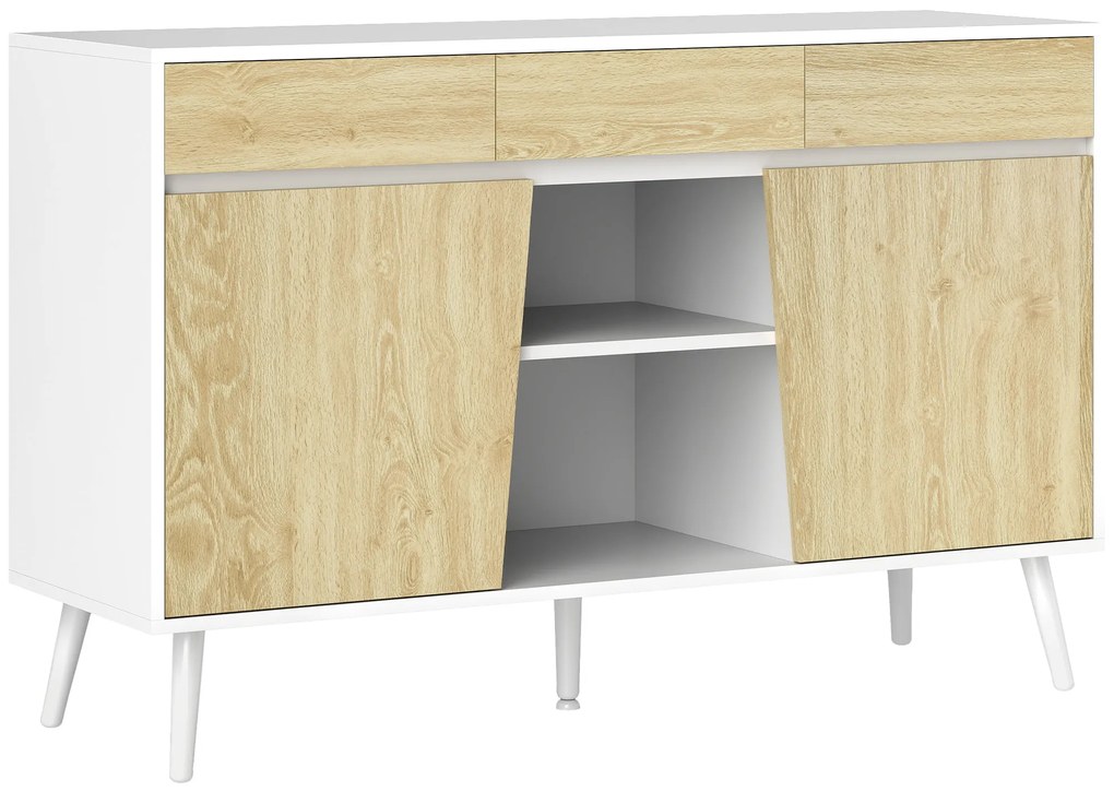 HOMCOM Aparador de Sala de Estar com 3 Gavetas Prateleiras Móvel para TV para Dormitório Sala de Estar 120x39x77 cm Branco e Madeira