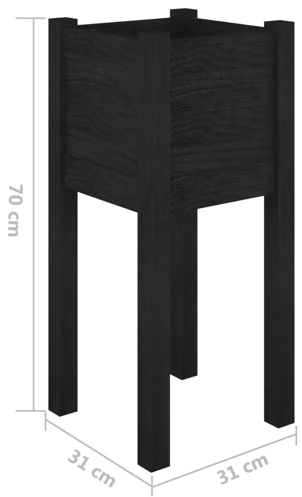 Vasos/floreiras de jardim 2 pcs 31x31x70 cm pinho maciço preto