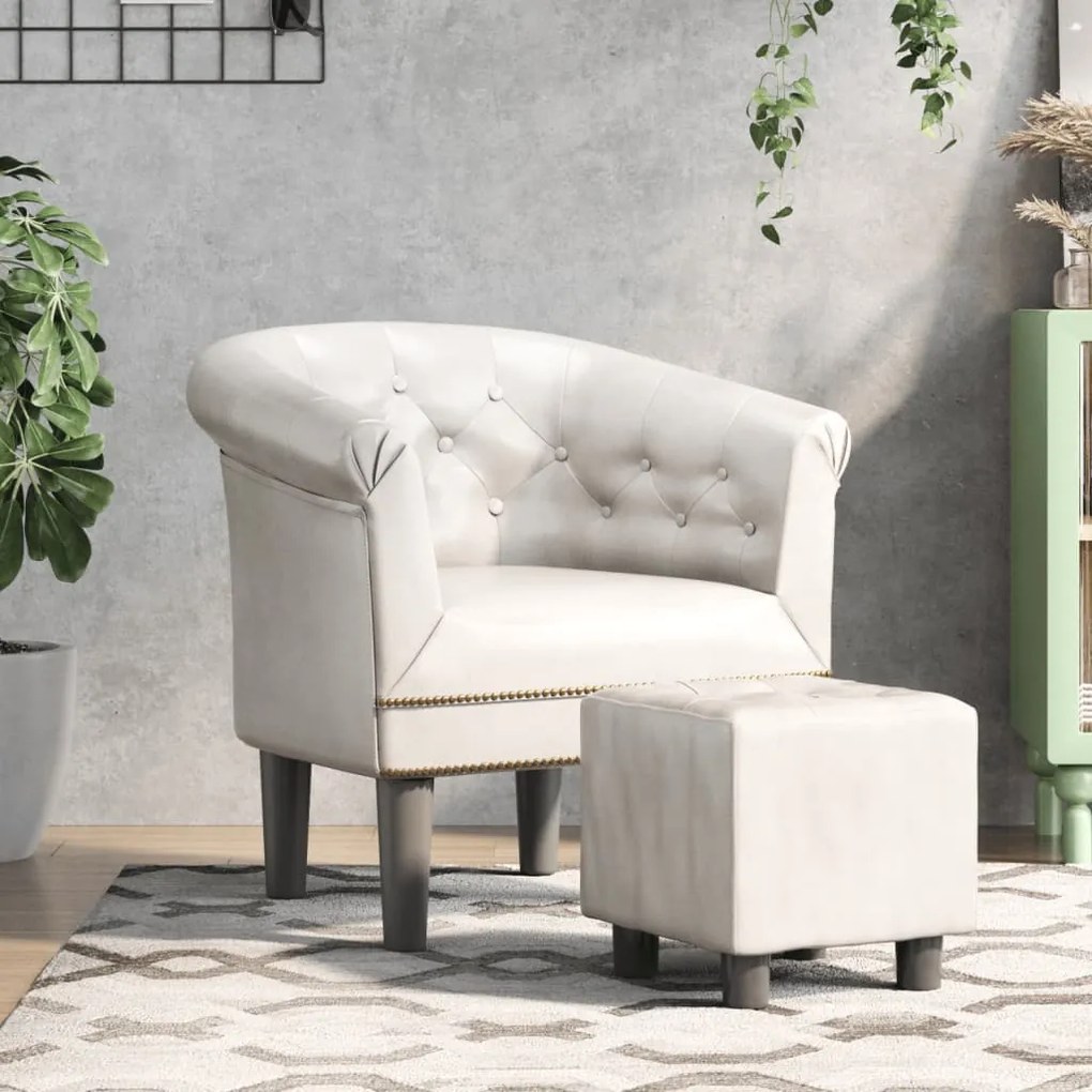 vidaXL Poltrona com apoio de pés couro artificial branco