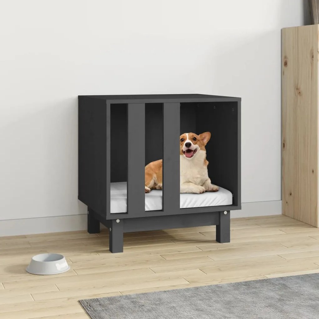 822473 vidaXL Casota para cães 50x40x52 cm madeira de pinho maciça cinzento