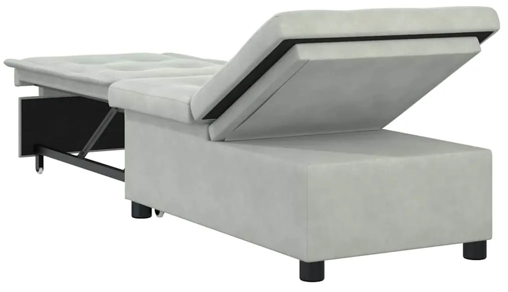 Sofá Cama Design Retrátil 3 em 1 Cinza Claro Veludo