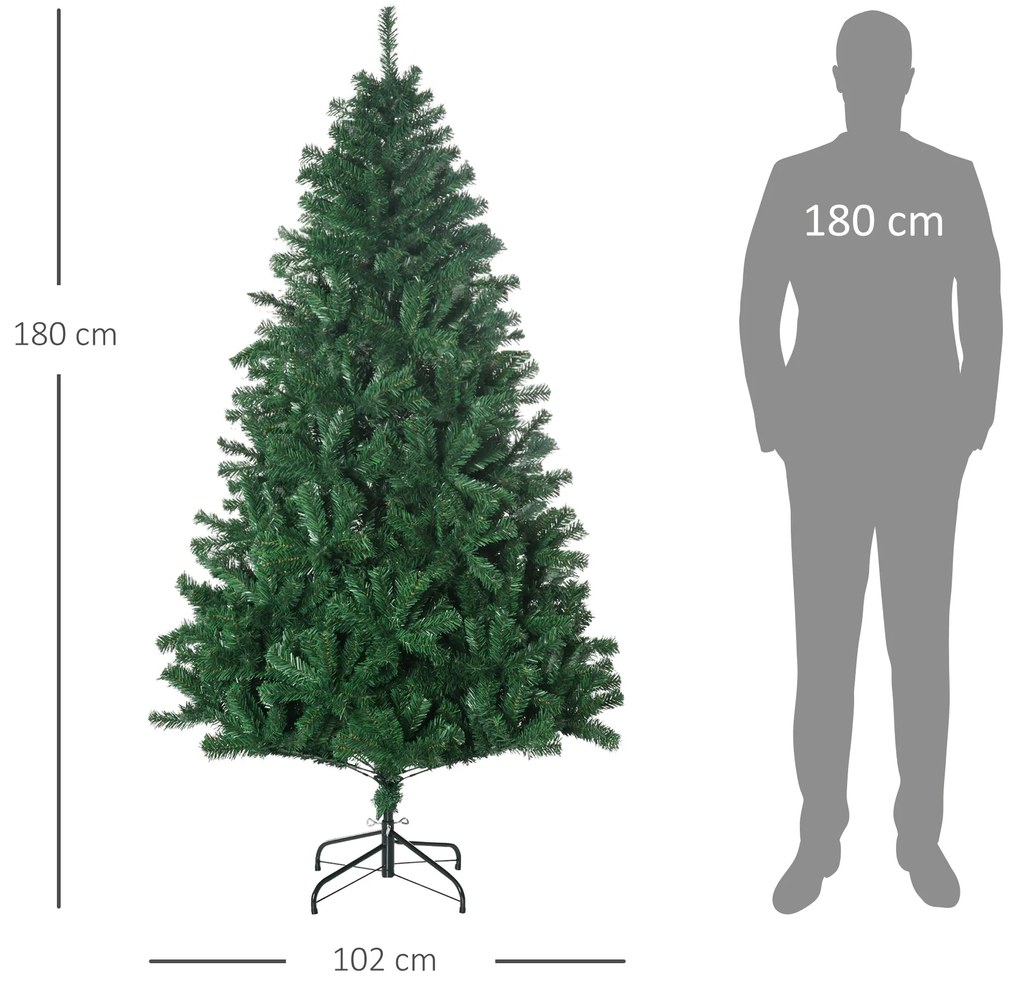 HOMCOM Árvore de Natal 180 cm com 1000 Ramos de PVC e Suporte de Aço D