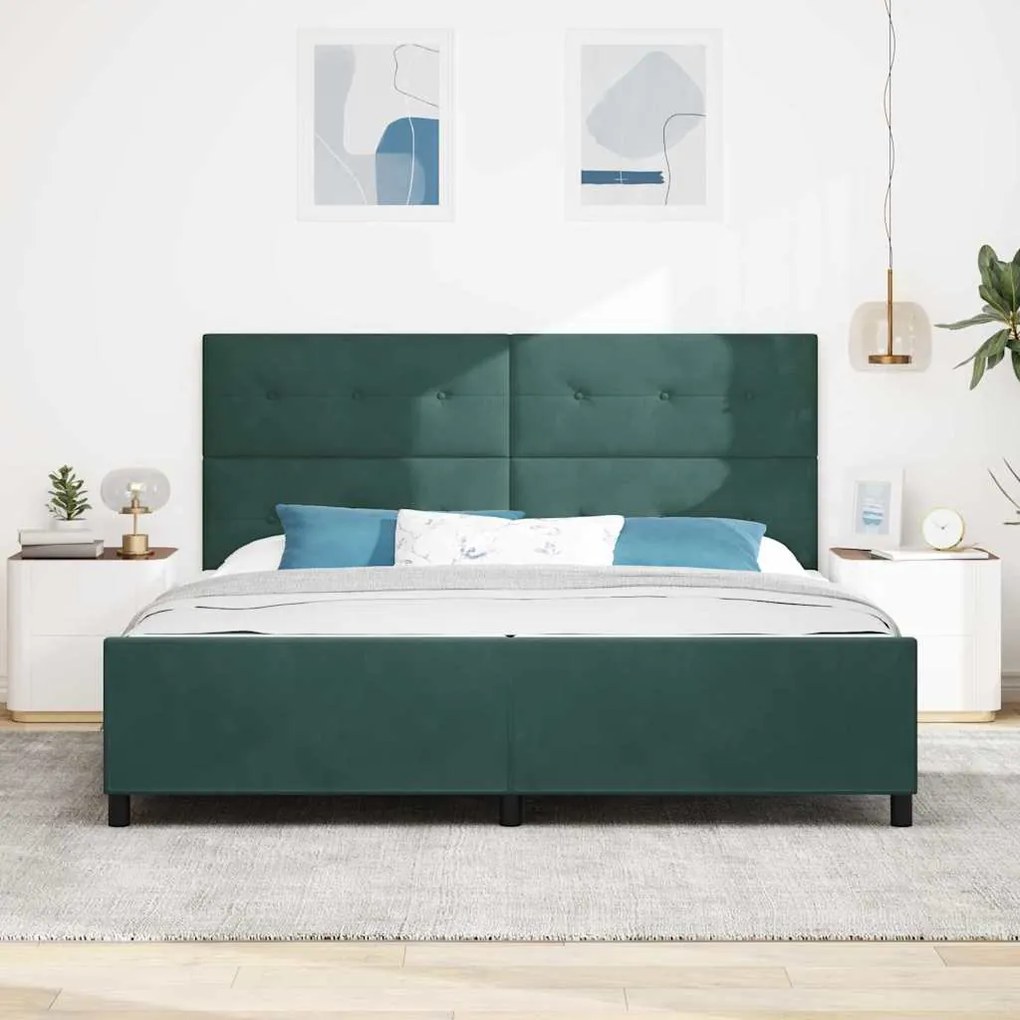 Estrutura de Cama vidaXL Verde Escuro 200x200 cm Veludo