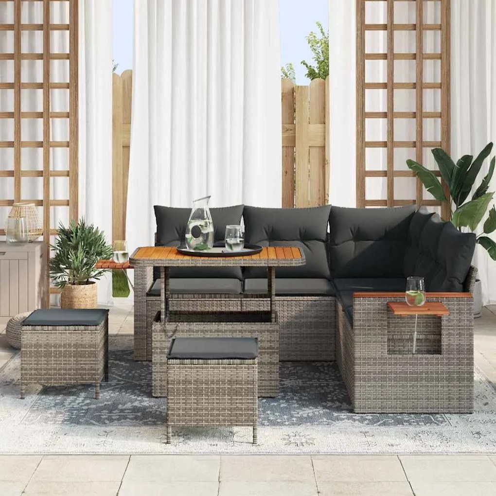 Conjunto de Sofá de Jardim vidaXL 8 Peças com Almofadas Cinza Rattan A