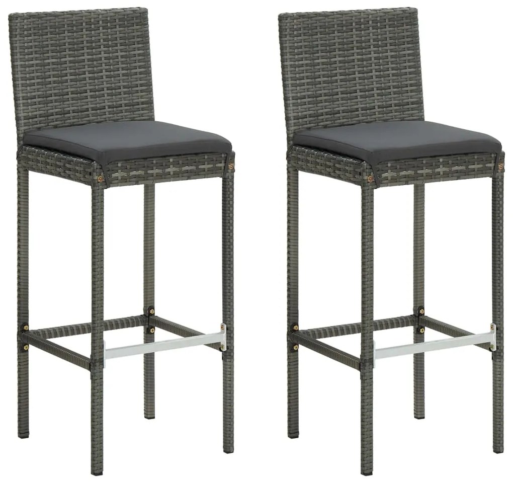 3 pcs conjunto de bar exterior com almofadões vime PE cinzento