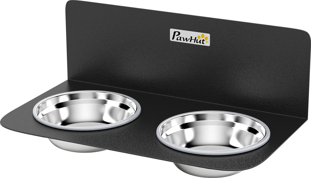 Conjunto de 2 Taças para Cão de Parede, 42 x 23,5 x 14 cm, Altura Regulável, Preto