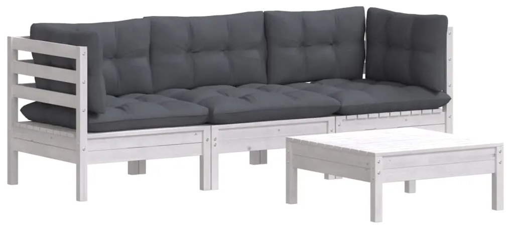 4 pcs conjunto lounge de jardim c/ almofadões pinho antracite