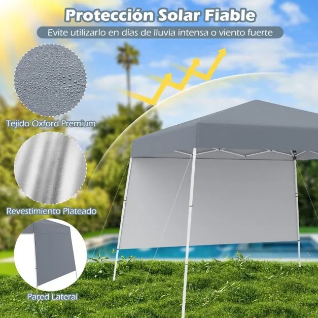 Tenda 300 x 300 cm Pop Up Dobrável com 1 Parede Lateral Com Saco, jardim, campismo, feiras, eventos com Estrutura Metálica Cinzenta