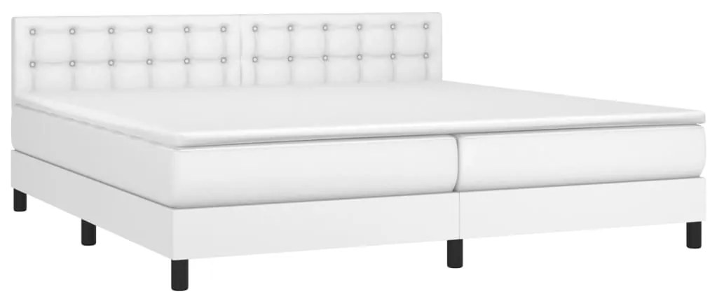 Cama com molas/colchão 200x200 cm couro artificial branco