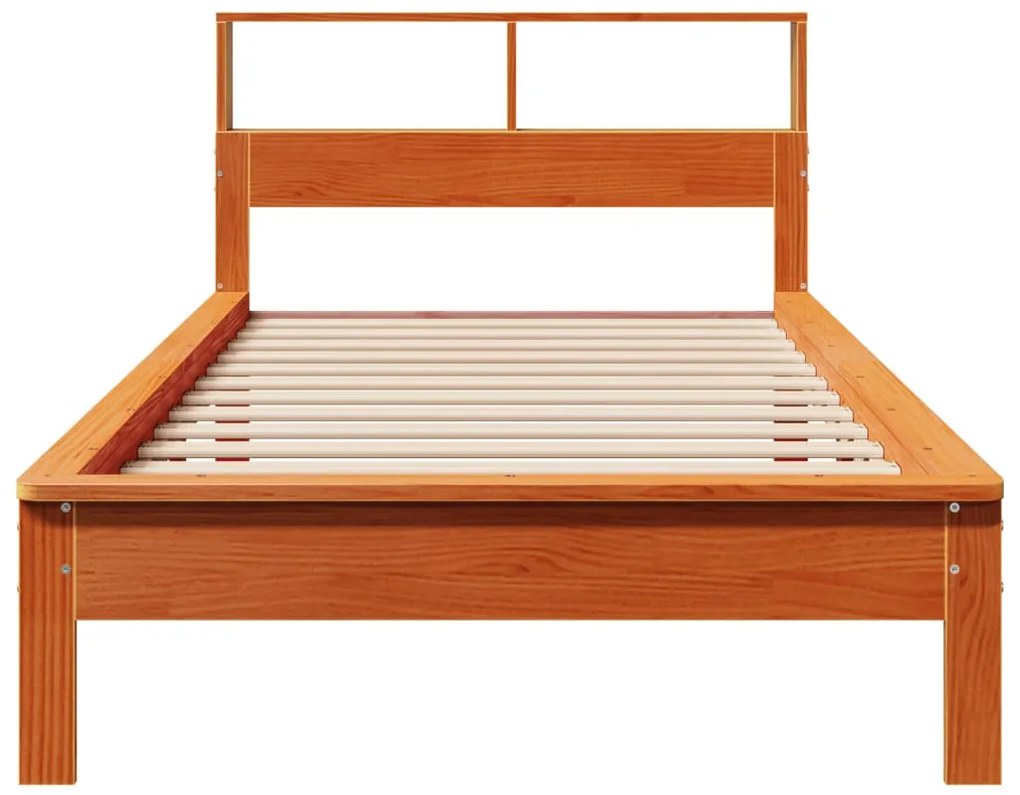 Cama com estante sem colchão 90x190cm pinho maciço castanho-mel
